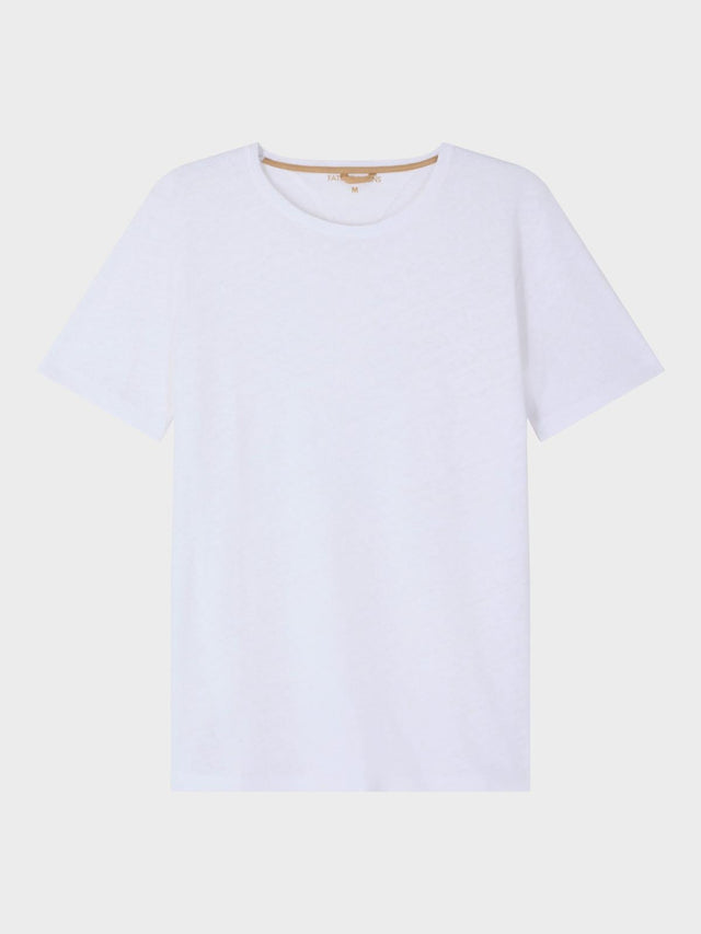 Tee-shirt col rond en coton et lin blancs
