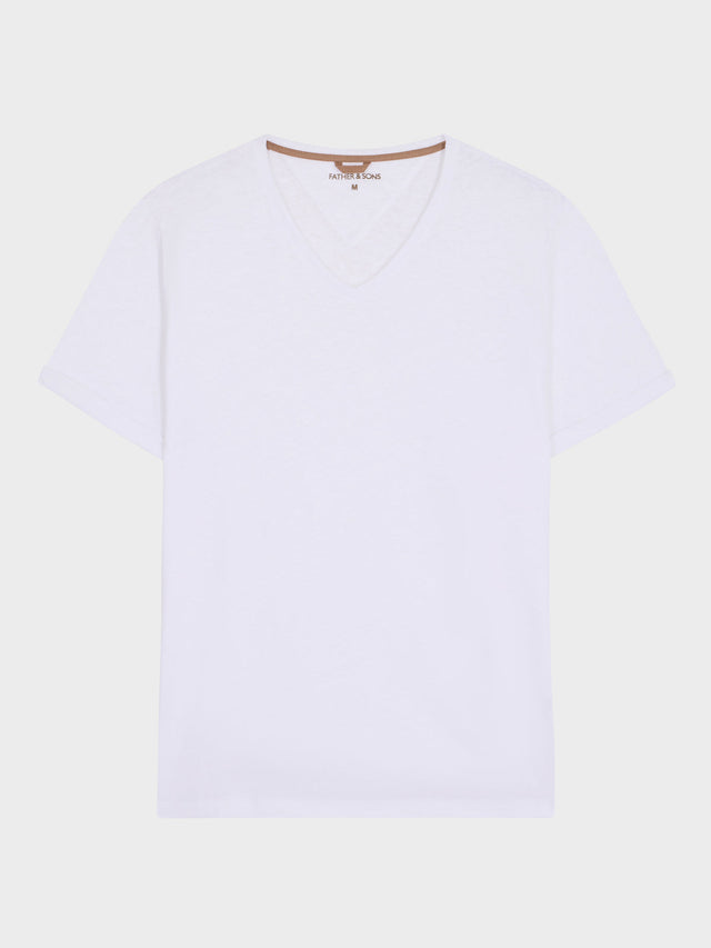 Tee-shirt col V slim en lin et coton blancs