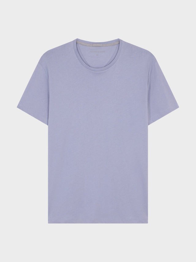 Tee-shirt col rond slim en coton bleu gris