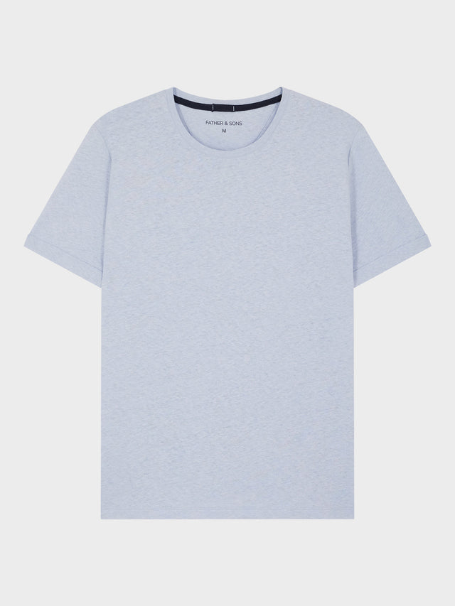 Tee-shirt col rond en coton et lin bleu ciel