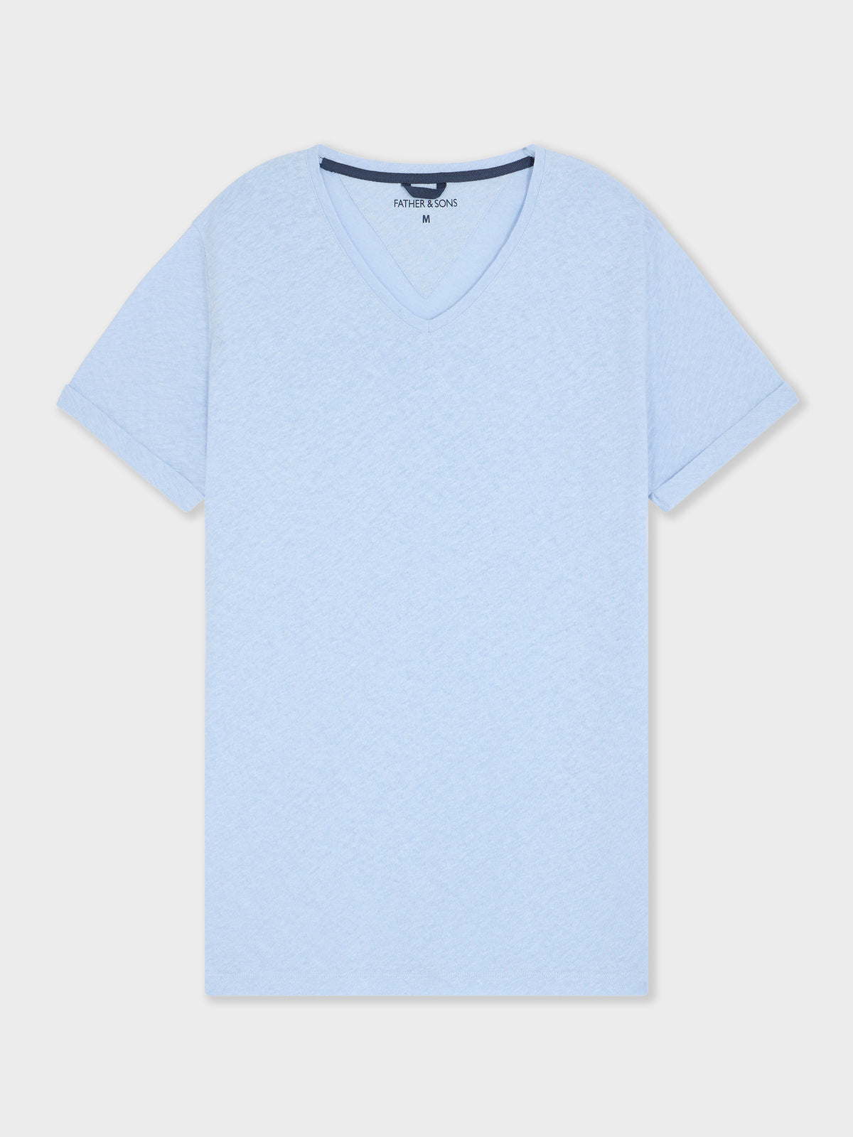 Tee Shirt Col V Slim En Lin Et Coton Bleu Ciel