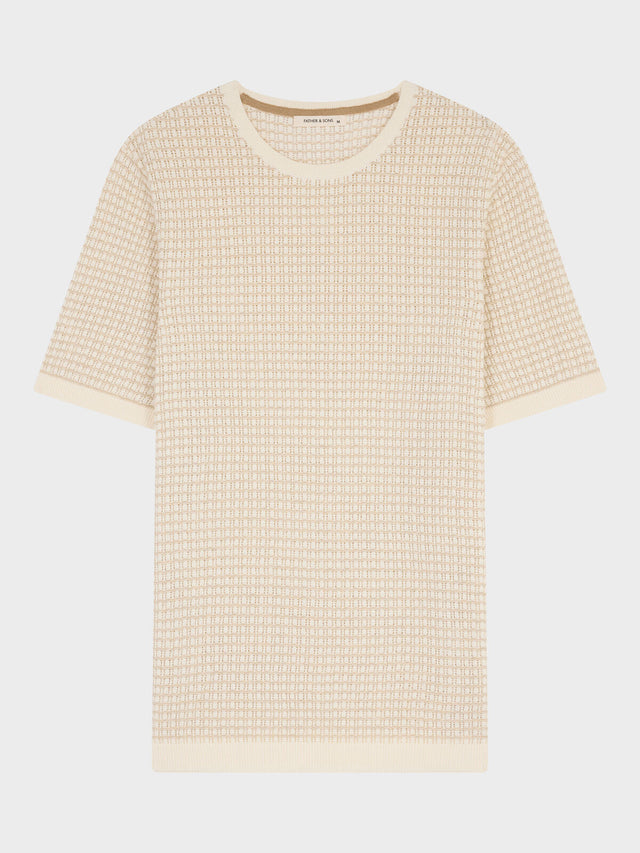 Tee-shirt col rond slim en maille ajourée écrue