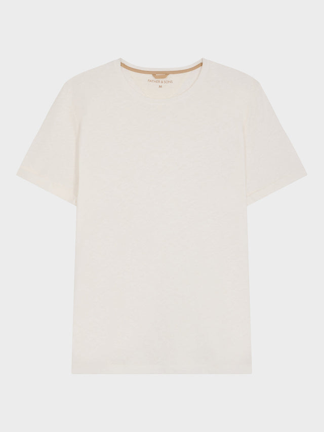 Tee-shirt col rond slim en lin et coton écrus