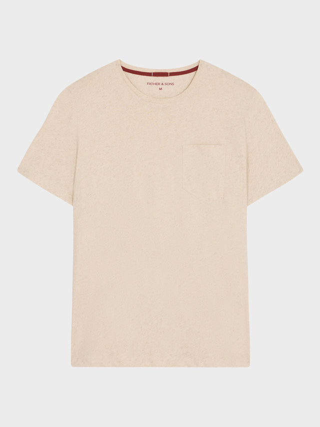 Tee-shirt col rond slim en coton et lin beiges