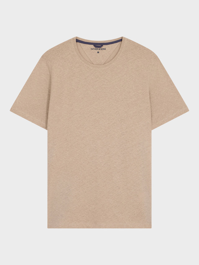 Tee-shirt col rond en coton et lin beiges
