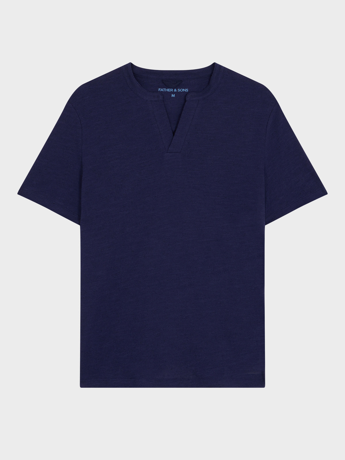 Tee Shirt Col Tunisien Slim En Coton Et Lin Bleu Indigo