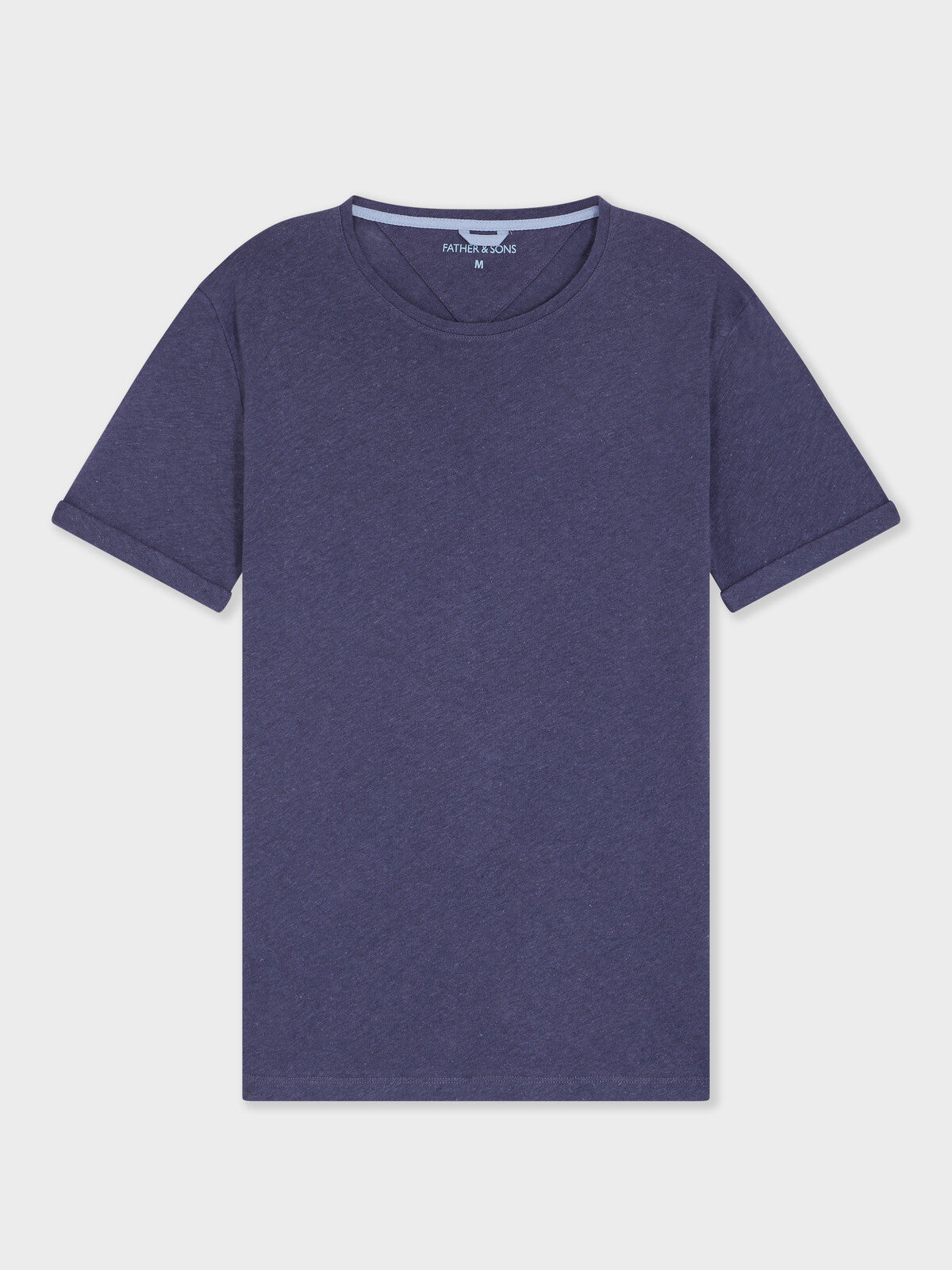 Tee Shirt Col Rond Slim En Lin Et Coton Bleu
