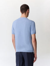 Tee Shirt Col Rond Slim En Maille Bleu Jeans
