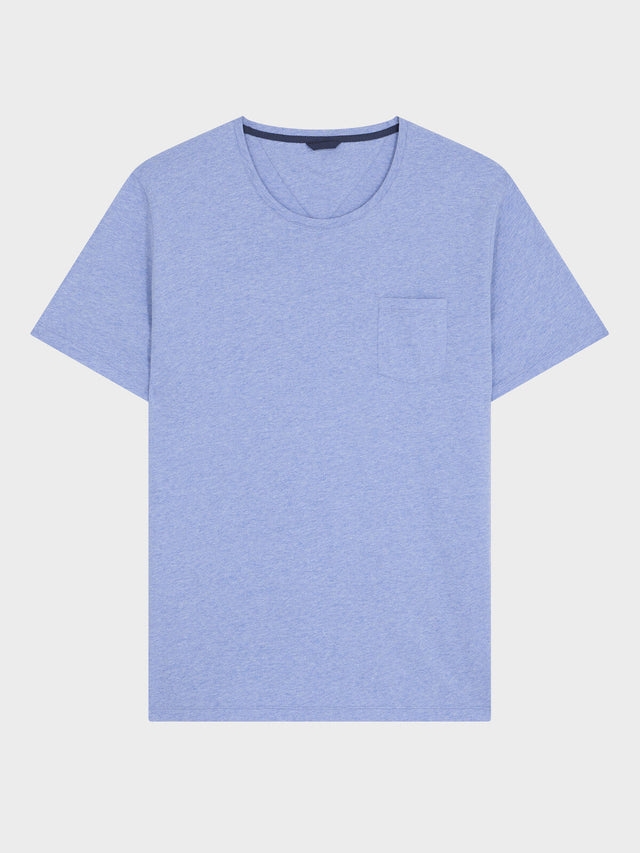 Tee-shirt col rond slim en coton bleu jeans
