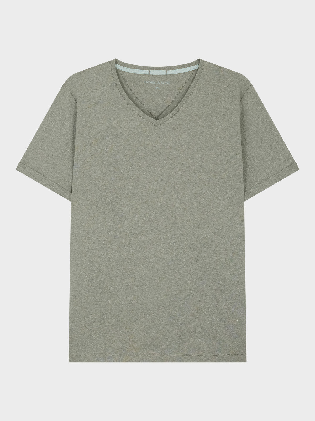 Tee Shirt Col V En Coton Et Lin Kaki