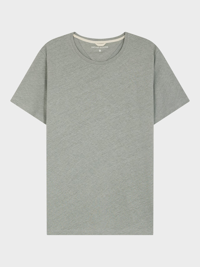 Tee-shirt col rond en coton et lin kaki