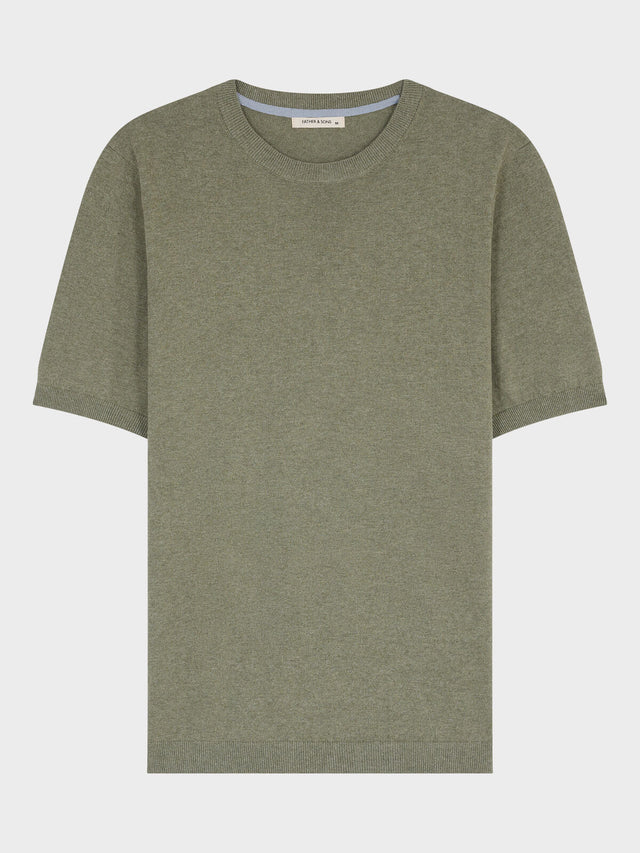 Tee-shirt col rond slim en maille kaki