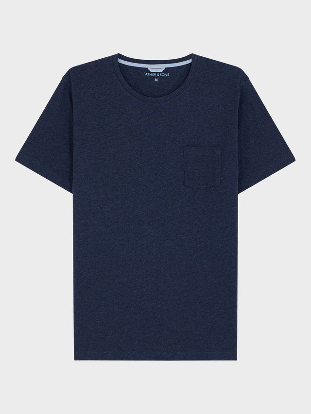 Tee-shirt col rond slim en coton bleu marine