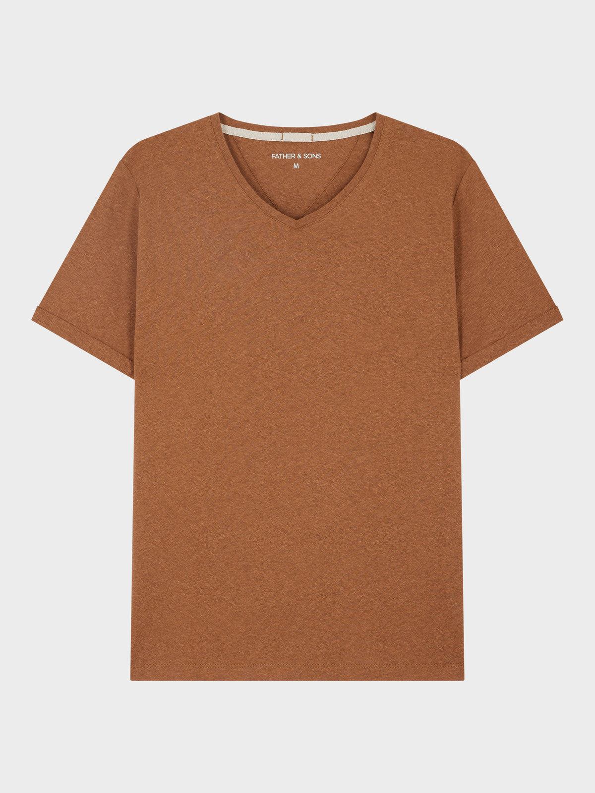 Tee Shirt Col V En Coton Et Lin Marron
