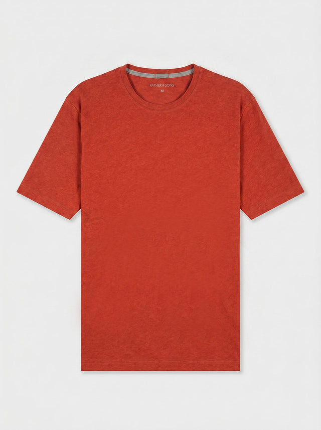 Tee Shirt Col Rond Slim En Lin Et Coton Fonc