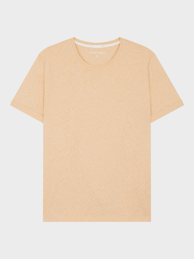 Tee-shirt col rond en coton et lin pêche