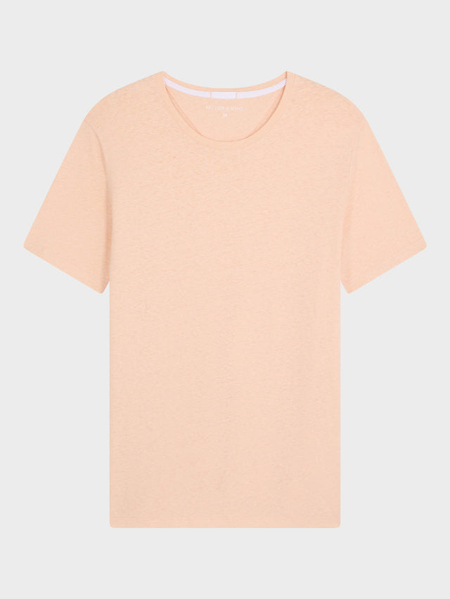 Tee-shirt col rond slim en lin et coton orange