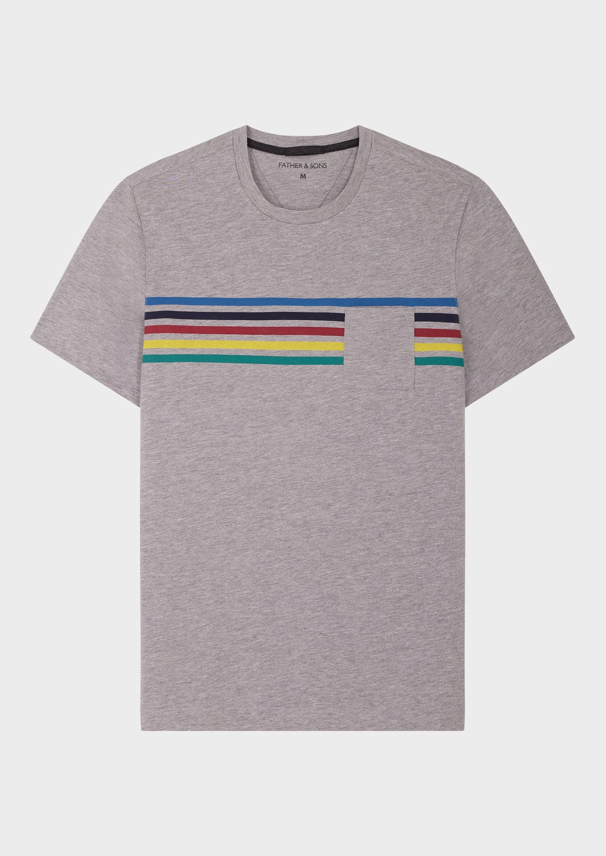 Tee Shirt Manches Courtes En Coton Col Rond Gris Clair Rayures