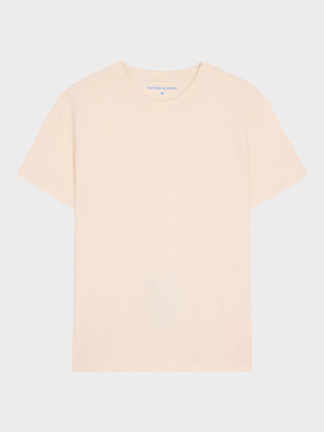 Tee-shirt col rond regular en coton et lin beige clair