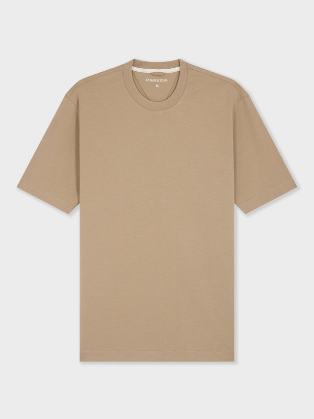Tee-shirt col rond regular en coton beige