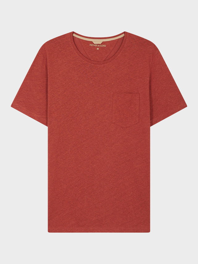 Tee-shirt col rond en coton et lin terracotta