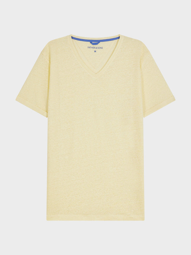 Tee-shirt col V en lin jaune