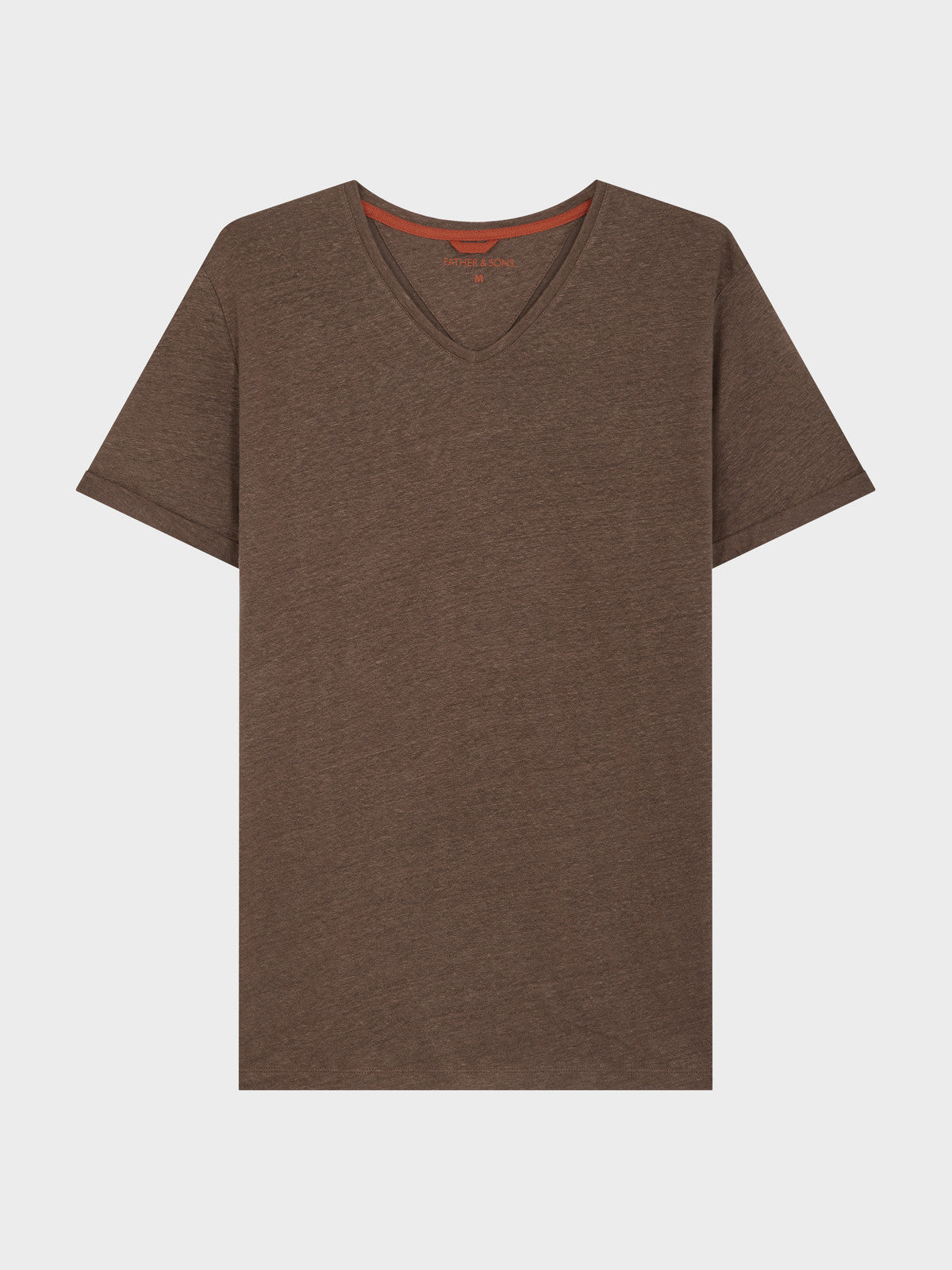 Tee Shirt Manches Courtes En Lin Col V Uni Marron