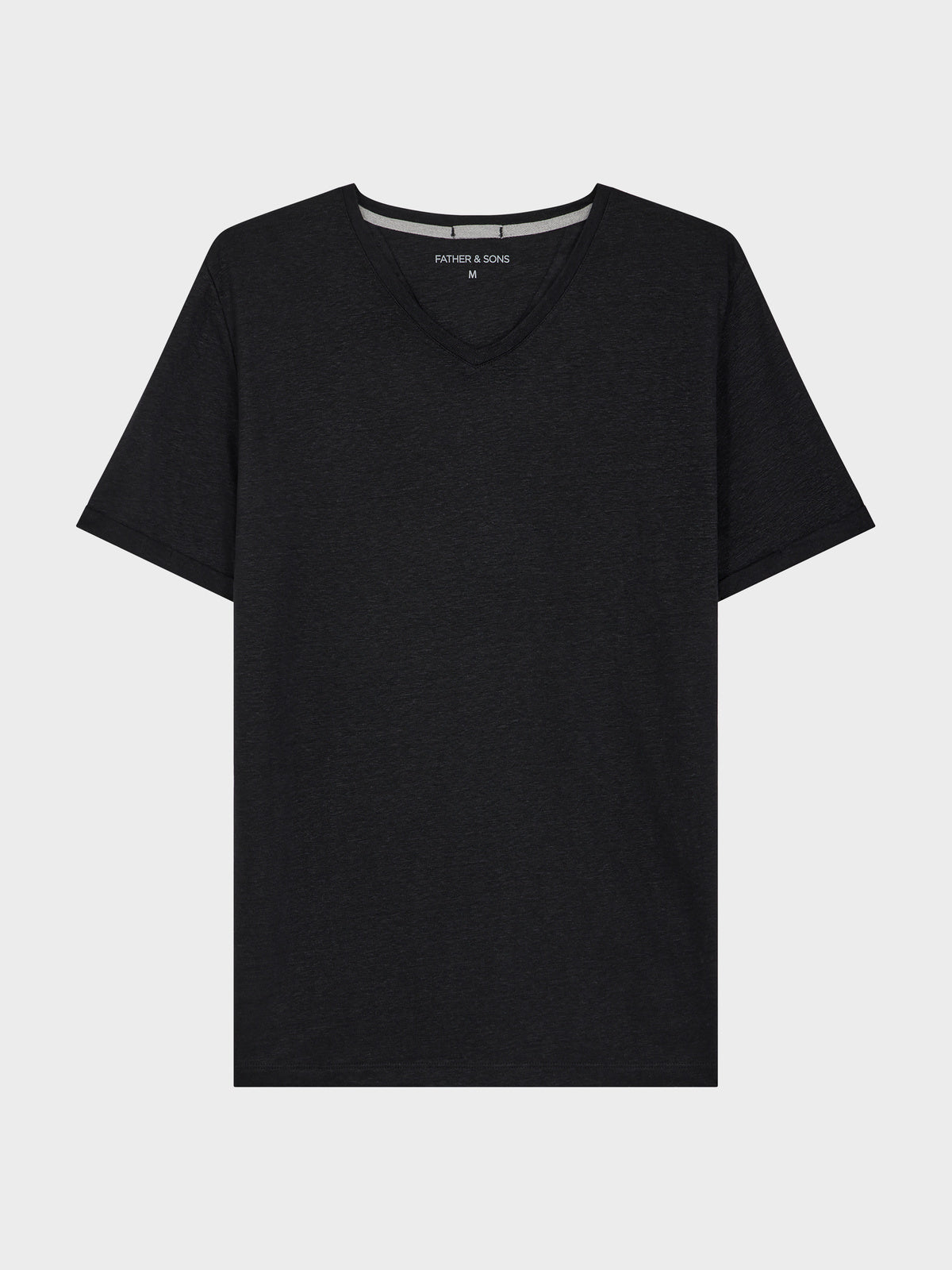 Tee Shirt Manches Courtes En Lin Col V Uni Noir