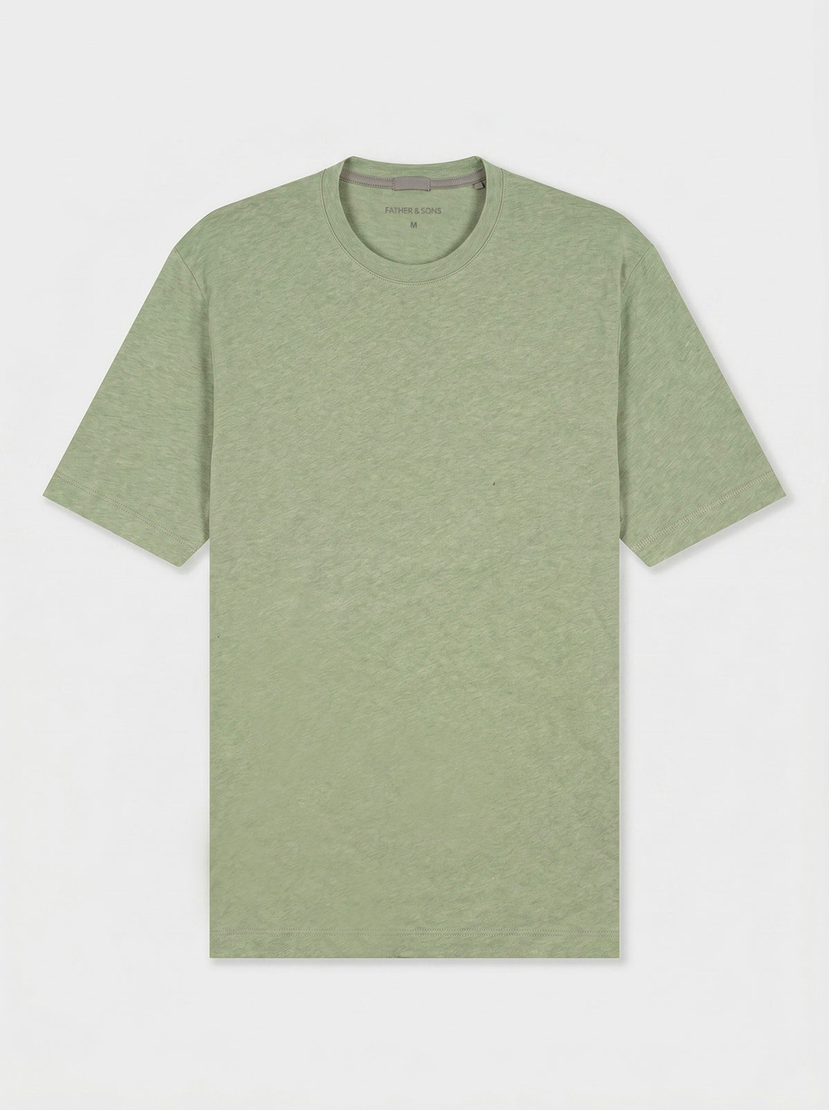 Tee Shirt Col Rond Slim En Lin Et Coton Vert D Eau