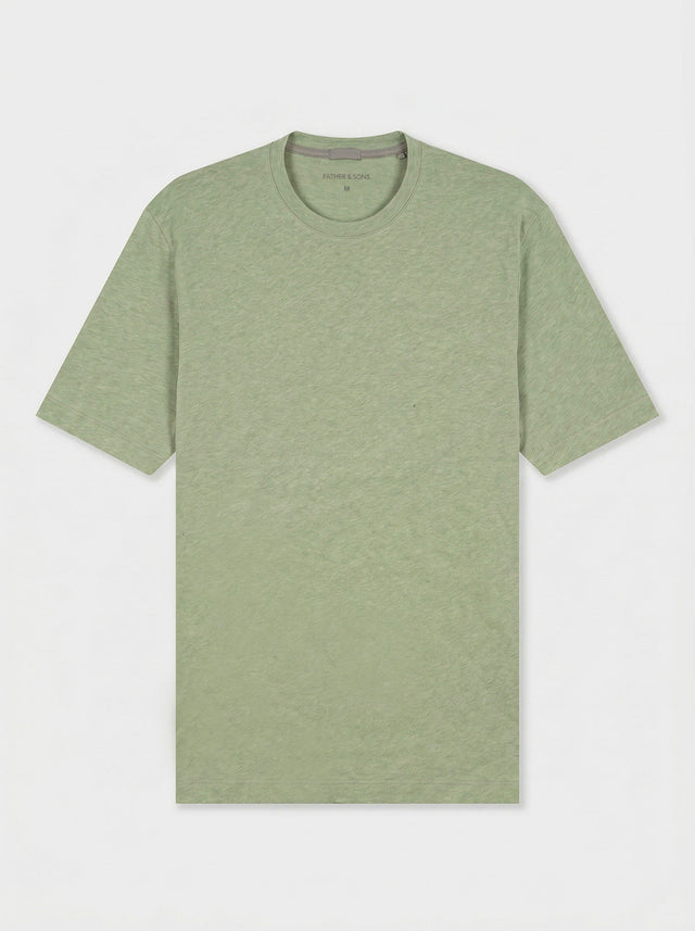 Tee Shirt Col Rond Slim En Lin Et Coton Vert D Eau