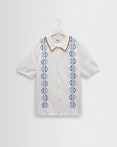 Tellaro - Ecru And Blue Retro Embroidered Shirt