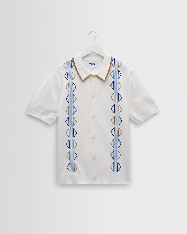 Tellaro - Ecru And Blue Retro Embroidered Shirt