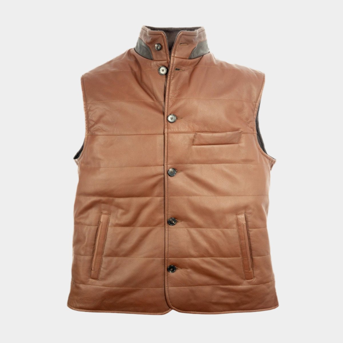 Light Brown Leather Button Up Gilet