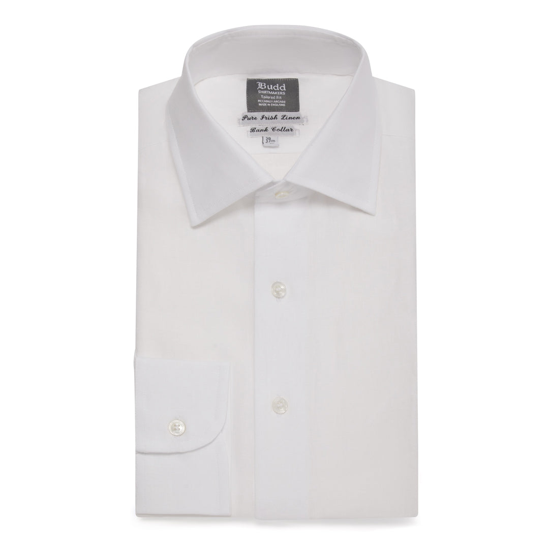 Tailored Fit Bank Collar Linen Button Cuff Shirt In