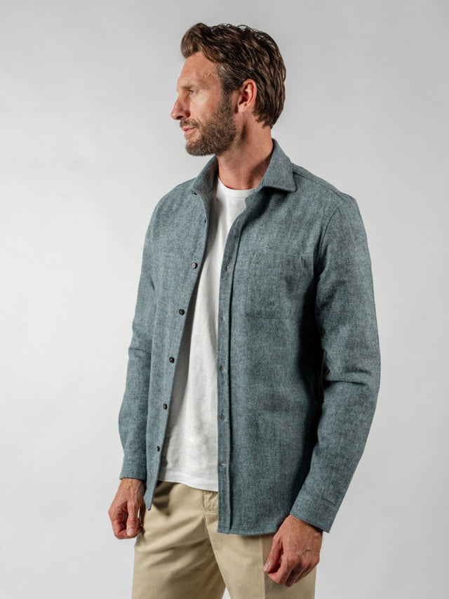 Thick blue flannel shirt with shark collar