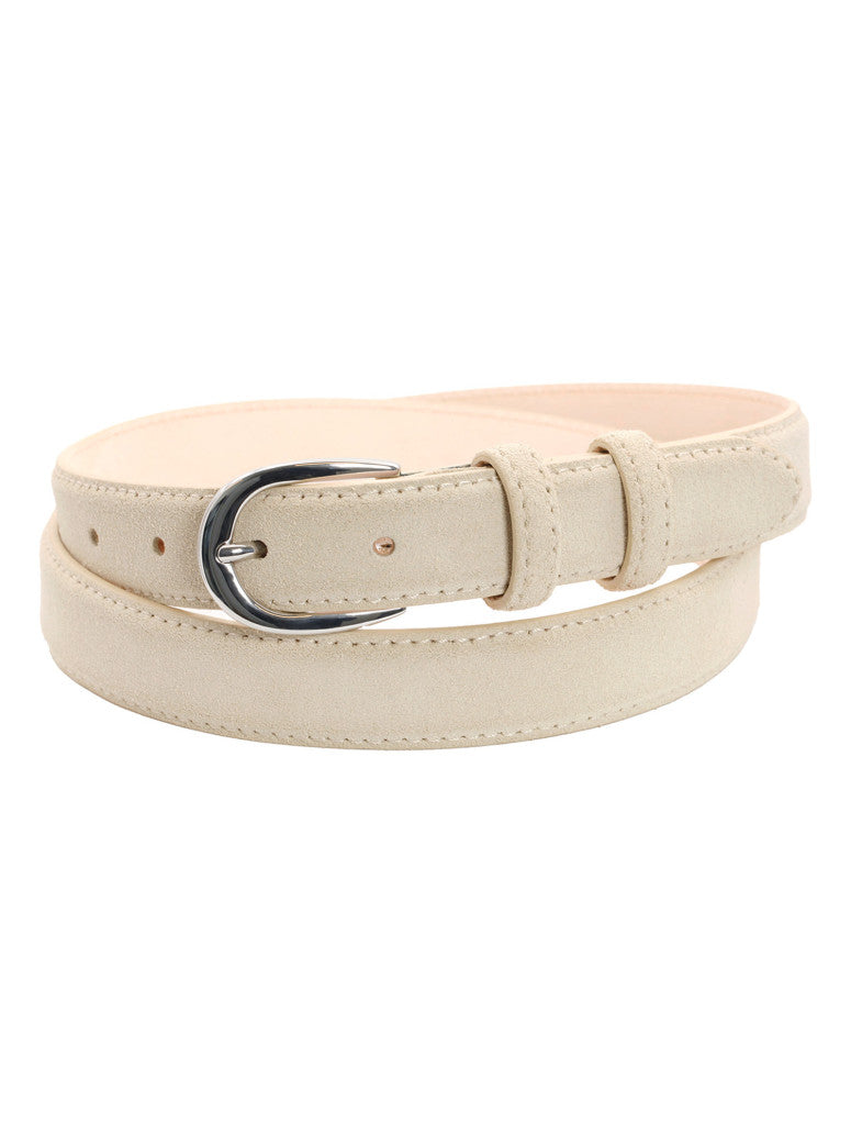 Thin Beige Belt With Silver Buckle In Nubuck Gab