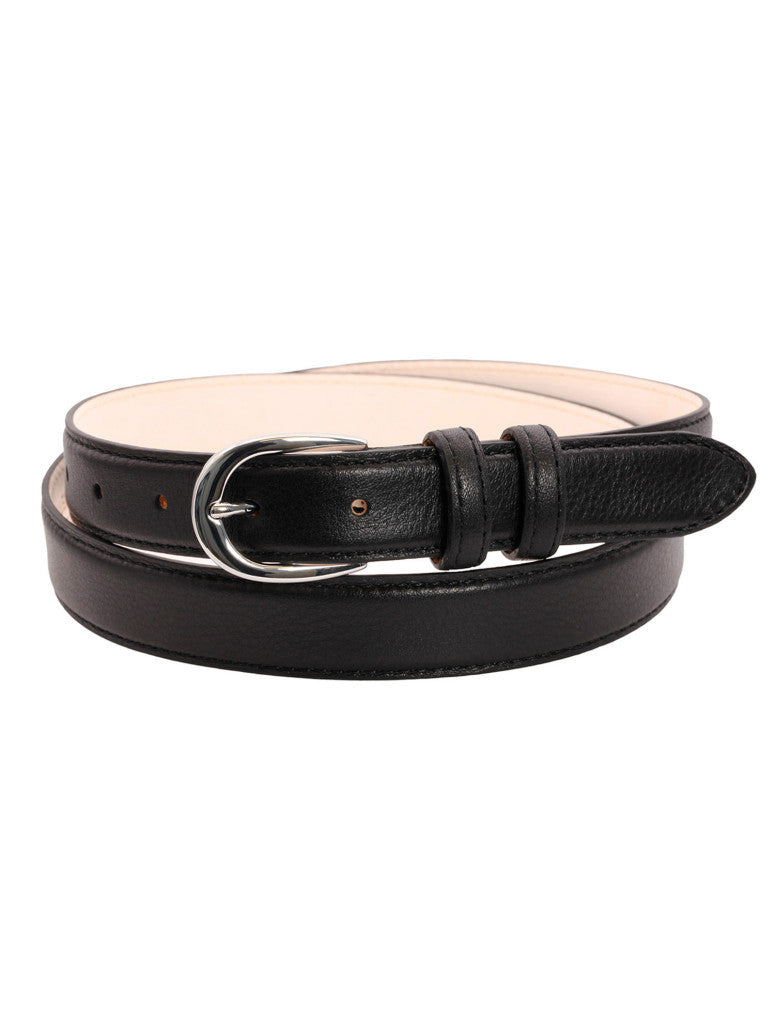 Thin Belt With Silver Buckle In Leather Gab