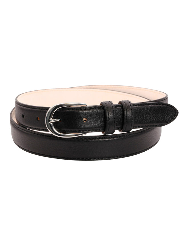 Thin black belt with silver buckle in leather - Gab