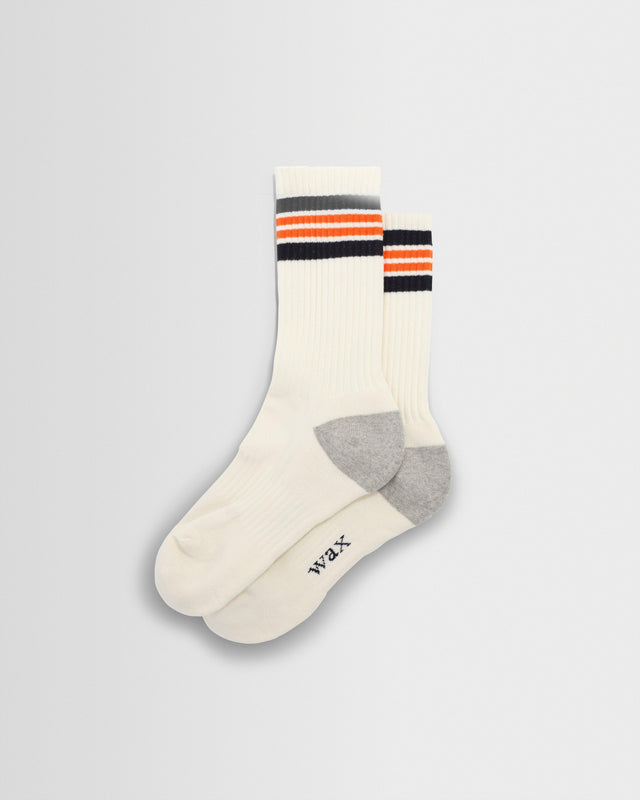 Thorpe - Ecru And Orange Branded Stripe Socks