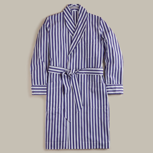George Cortina For Anderson & Sheppard Wide Stripe Robe in Blue