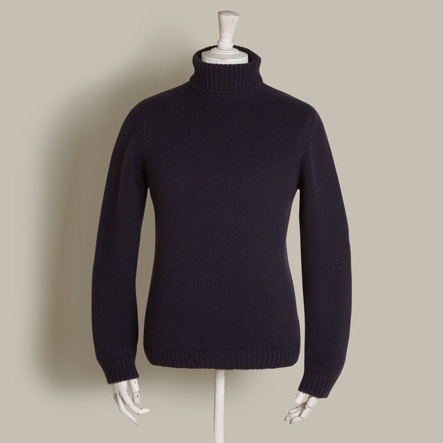 12Ply Cashmere Roll Neck Sweater In Navy