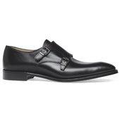 Tiverton Double Buckle Monk Shoe in Black Calf Leather