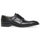Tiverton Double Buckle Monk Shoe in Black Calf Leather