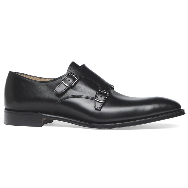 Tiverton Double Buckle Monk Shoe in Black Calf Leather