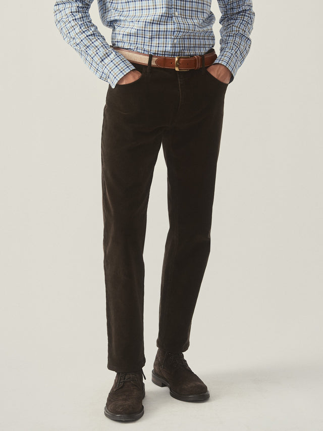 Brown Solid Parker 5-Pocket Straight Pants in Italian Stretch Cord | Men's Pants | J.McLaughlin
