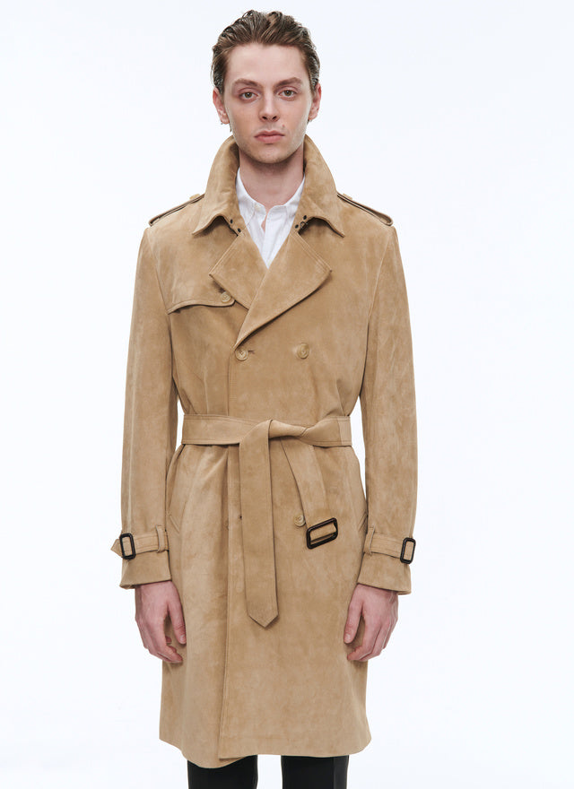 Beige suede trench coat