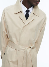 Cotton Serge Long Coat With Belt