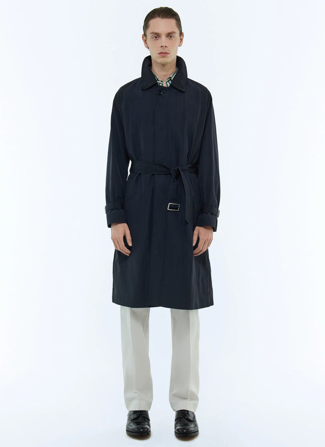 Blended cotton long belted coat
