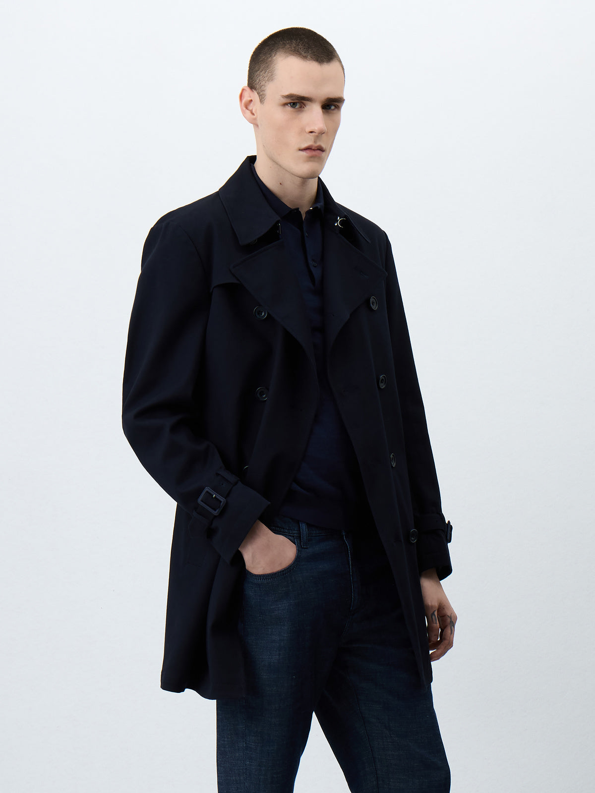 Trench Crois Double Boutonnage Bleu Marine