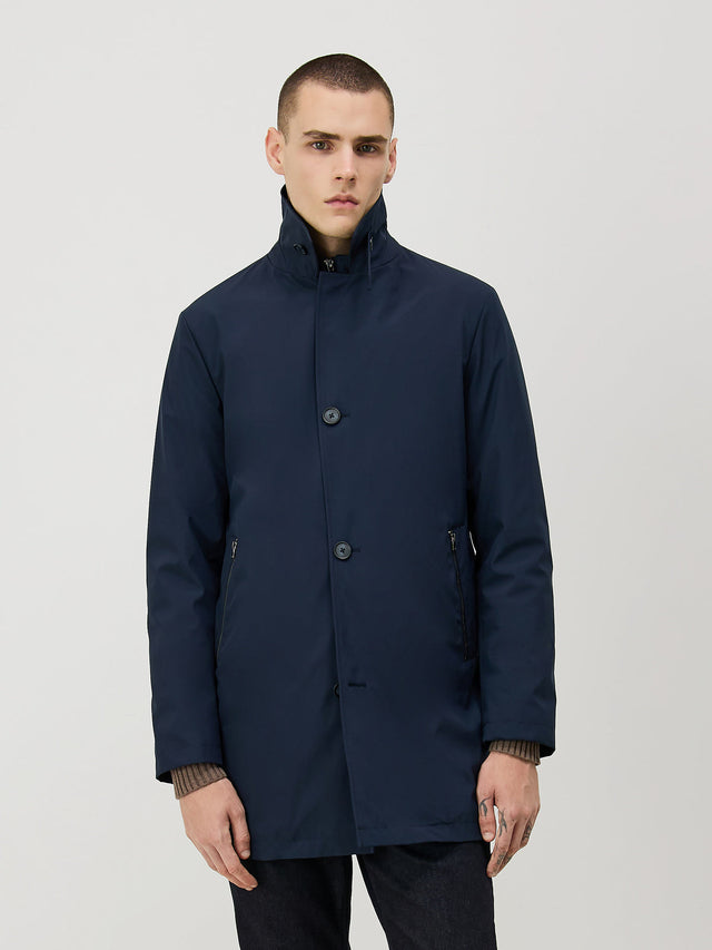 Trench droit bleu indigo à parementure
